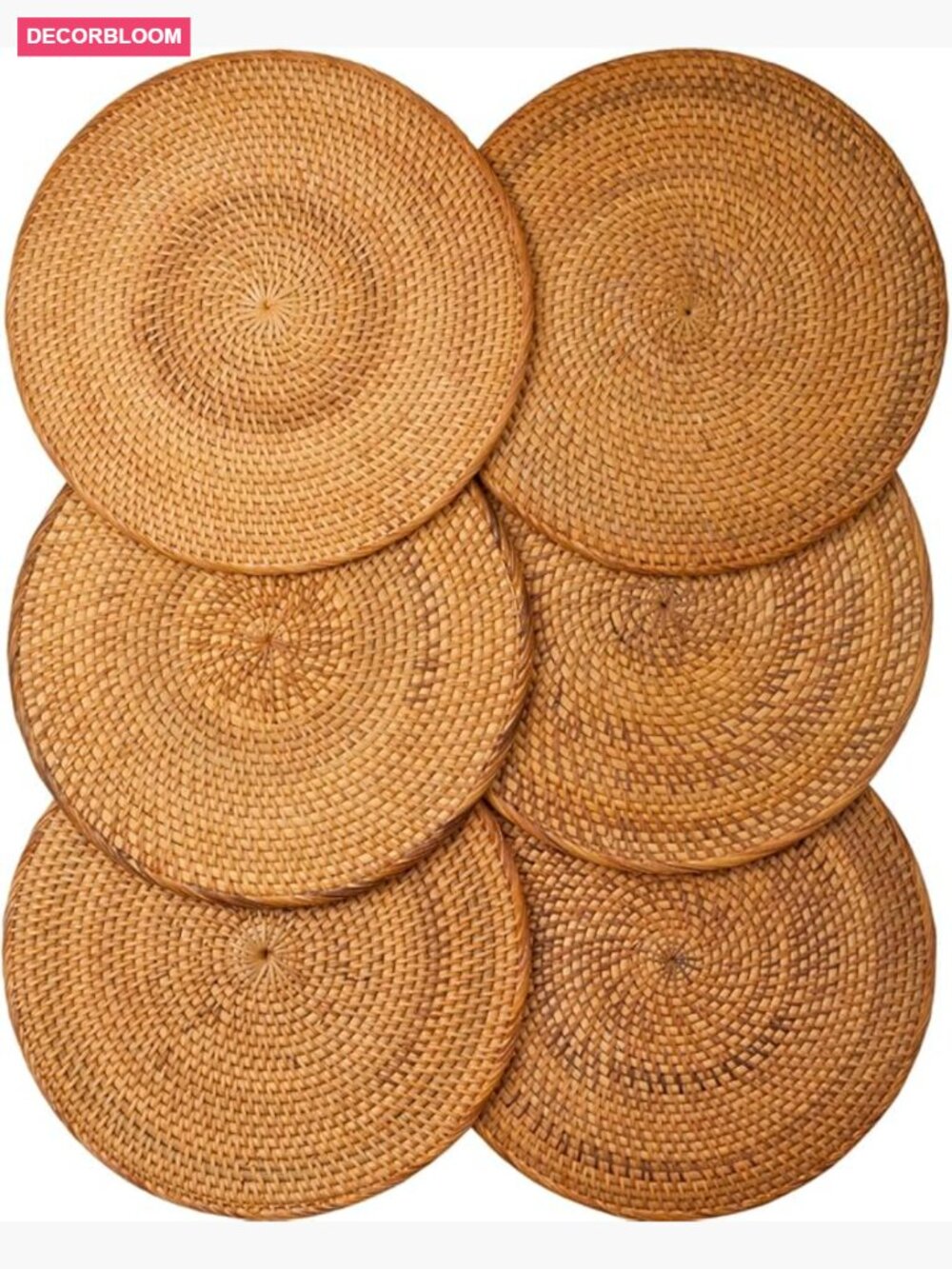 6-Pack Handwoven Rattan Placemats Round 13in Boho Table Mats